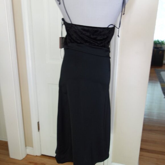 NWT $58 K / LAB Black Evening Shoulder Ties Mixed Velvet Slip Dress – Small - Picture 4 of 10